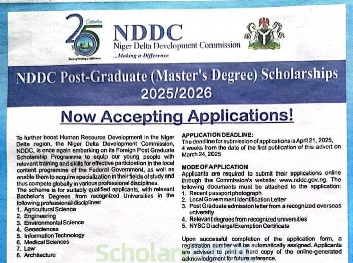 NDDC Foreign Post-Graduate Scholarship 2025/2026 NDDC Foreign Post-Graduate Scholarship 2025/2026